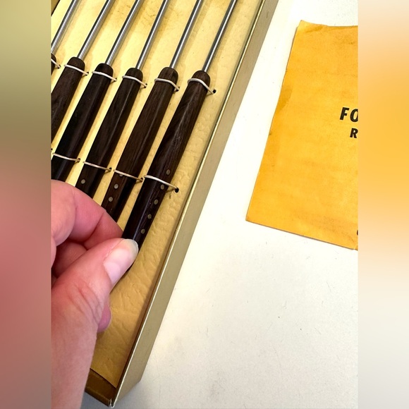 Vintage GUMPERT Fondue Forks Set Of 6 Six Germany Wooden Handles MCM Mid Century - Picture 6 of 12